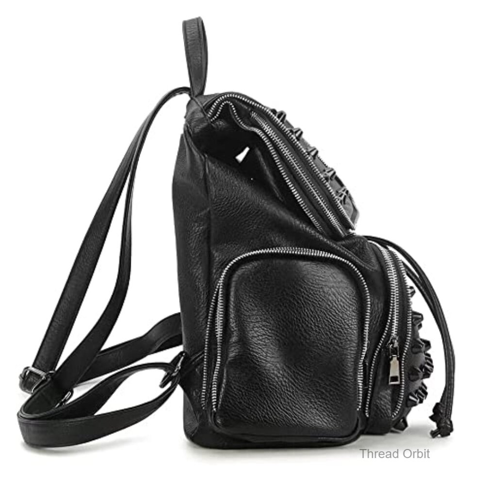 Leather Flap Rivet Backpack Unisex Daypack with Adjustable Straps - Picture 6 of 7